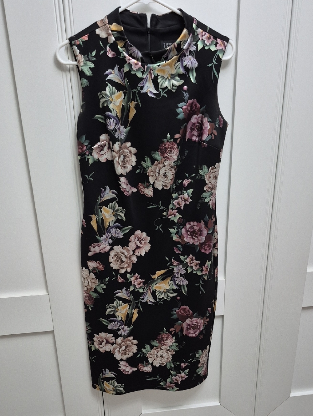 Enfocus Studio Black Floral Midi Sheath Dress